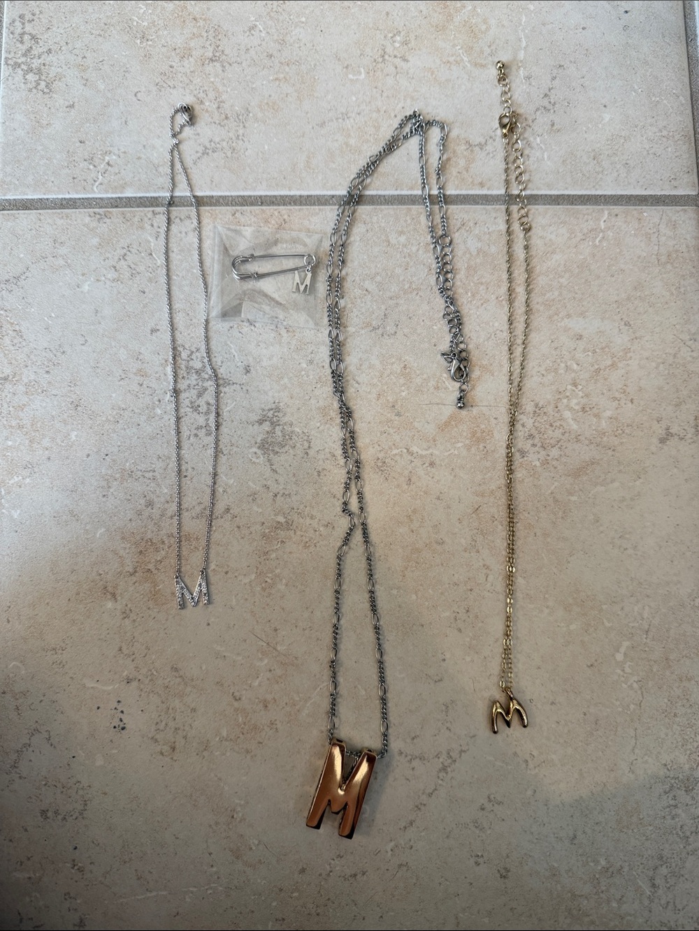 Gold and Silver Letter 'M' Pendant Necklace Set - Women's Jewelry